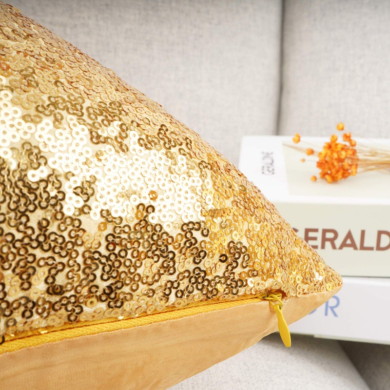 YOUR SMILE Pack of 2 New Luxury Series Gold Blink Decorative Glitzy Sequin & Comfy Satin Solid Throw Pillow Cover Cushion Case for Wedding/Christmas,18" x 18" - Image 5